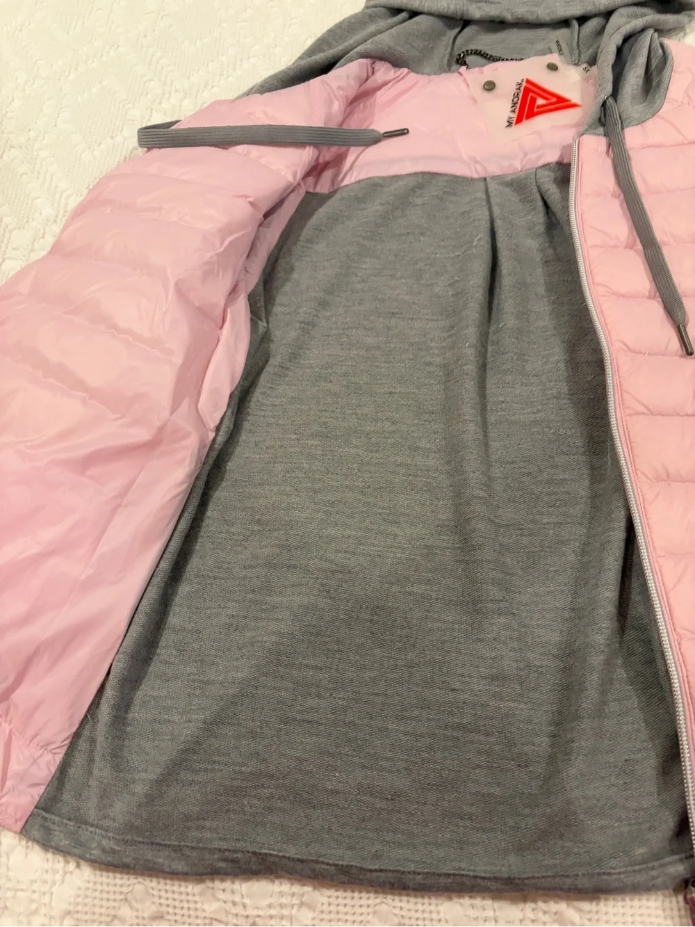 MY ANORAK Light Pink and Grey Puffer Jacket